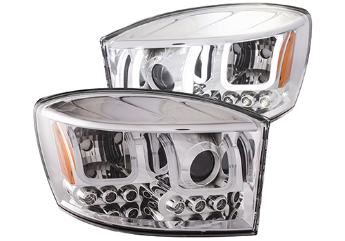 Chrome Projector Headlights With U-Bar Halos 06-08 Dodge Ram